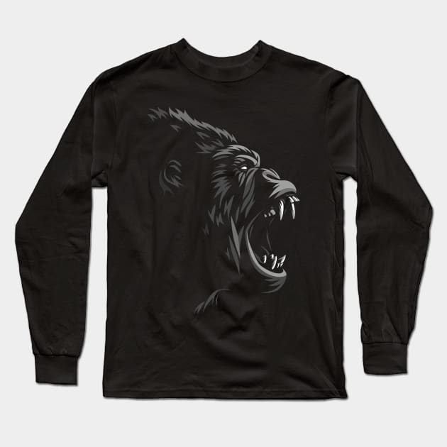 Tribal Gorilla Attack Long Sleeve T-Shirt by albertocubatas